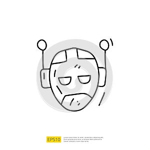 Artificial intelligence AI concept with android robot head face for engineering, development, brainstorming sign. Hand drawn