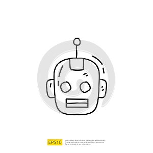 Artificial intelligence AI concept with android robot head face for engineering, development, brainstorming sign. Hand drawn