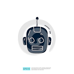 Artificial intelligence AI concept with android robot head face for engineering, development, brainstorming sign. Hand drawn