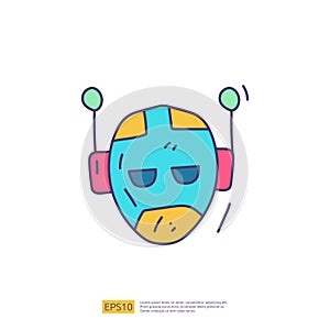 Artificial intelligence AI concept with android robot head face for engineering, development, brainstorming sign. Hand drawn