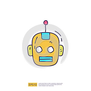 Artificial intelligence AI concept with android robot head face for engineering, development, brainstorming sign. Hand drawn