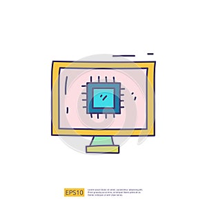 Artificial intelligence AI concept with chip circuit board structure on PC computer for engineering, development, brainstorming