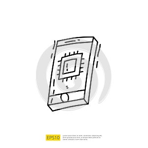 Artificial intelligence AI concept with chip circuit board structure on smartphone for engineering, development, brainstorming