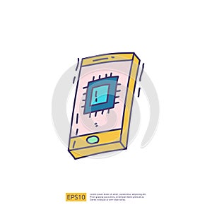 Artificial intelligence AI concept with chip circuit board structure on smartphone for engineering, development, brainstorming