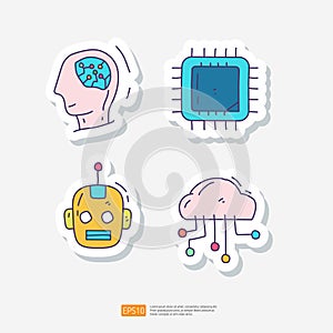 Artificial intelligence AI concept with circuit board data, android robot and brains chip for engineering, development,