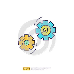 Artificial intelligence AI concept with gear machine for engineering, development, brainstorming sign. Hand drawn doodle icons