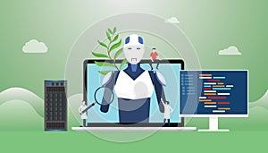 Artificial intelligence ai concept with robot and technology development construction with programming language with modern flat