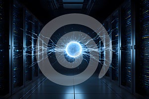 Artificial Intelligence (AI) Core Sphere in a Futuristic Server Data Center