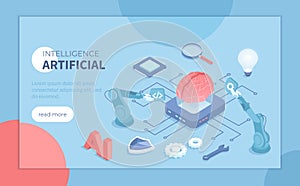 Artificial Intelligence AI, Digital brain, Artificial thinking process. Future technology, Machine learning, Smart brain computer,