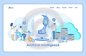 Artificial Intelligence AI  Future technology  Digital brain  Machine learning  Data mining. Team works with neural networks.