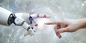 Artificial Intelligence AI Human Hand Touching Android Robot Business Technology Information Connection Data