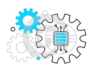 Artificial intelligence AI, including cybernetics, machine learning, robotics icon line vector, AI problem-solving