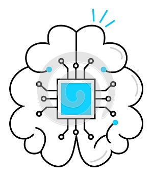 Artificial intelligence AI, including cybernetics, machine learning, robotics icon line vector, AI problem-solving