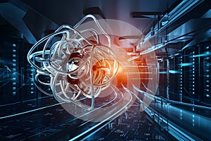 Artificial Intelligence (AI) landing page design, hi-tech blockchain network on neural network background