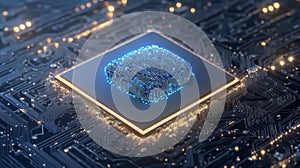 Artificial intelligence AI and machine learning concept. Computer processor chip with microchip isolated