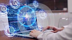 Artificial intelligence AI, machine learning and modern computer technologies concepts. Business, Technology, Internet and