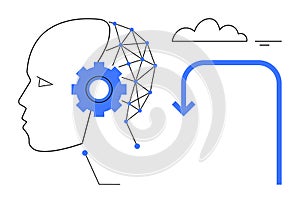 Artificial Intelligence and Cloud Computing Concept with Neural Network and Gear Icons