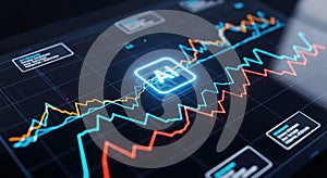 An Artificial Intelligence (AI) powered data analytics dashboard showing fluctuating line graphs