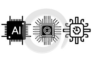 Artificial intelligence AI processor chip icon.AI Processor circuit vector set. Mini AI CPU