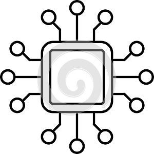 Artificial intelligence AI processor chip vector icon sign, UI. Processor circuit ai line icon technology symbol.