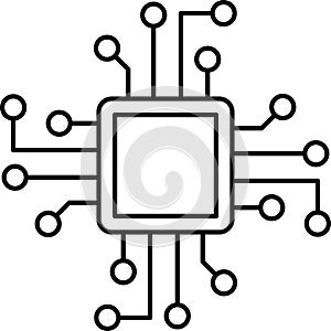 Artificial intelligence AI processor chip vector icon sign, UI. Processor circuit ai line icon technology symbol.