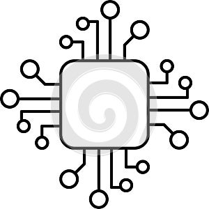Artificial intelligence AI processor chip vector icon sign, UI. Processor circuit ai line icon technology symbol.