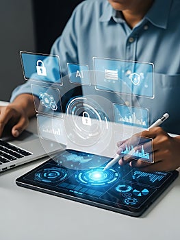Artificial Intelligence (AI) Security Interface: Protecting Digital Data and Information on Tablet