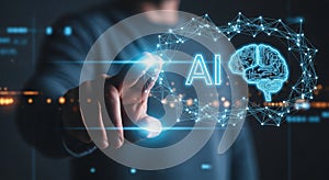 Artificial intelligence ai technology concept with brain and digital network connection design