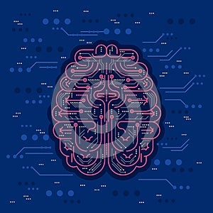 Artificial intelligence or AI vector illustration. Digital robot brain with fuse and chips as futuristic virtual person mind.