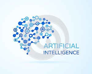 Artificial Intelligence AI vector logo. Artificial human brain. Artificial Intelligence and Machine Learning Concept. Neural