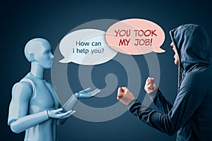 Artificial intelligence AI versus human job concept