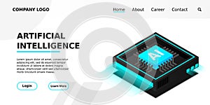 Artificial intelligence, AI web banner, isometric cloud computing concept, data mining, isometric, neural network