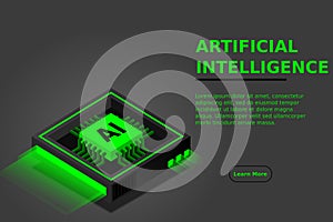 Artificial intelligence, AI web banner, isometric cloud computing concept, data mining, isometric, neural network
