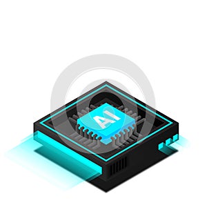 Artificial intelligence, AI web banner, isometric cloud computing concept, data mining, isometric, neural network