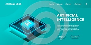 Artificial intelligence, AI web banner, isometric cloud computing concept, data mining, isometric, neural network