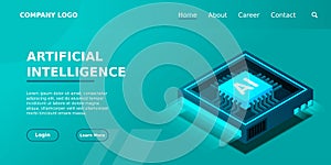 Artificial intelligence, AI web banner, isometric cloud computing concept, data mining, isometric, neural network