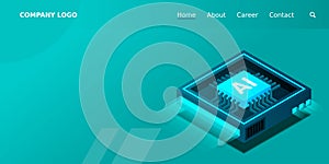 Artificial intelligence, AI web banner, isometric cloud computing concept, data mining, isometric, neural network