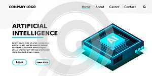 Artificial intelligence, AI web banner, isometric cloud computing concept, data mining, isometric, neural network
