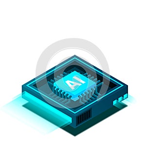 Artificial intelligence, AI web banner, isometric cloud computing concept, data mining, isometric, neural network
