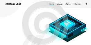 Artificial intelligence, AI web banner, isometric cloud computing concept, data mining, isometric, neural network