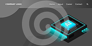 Artificial intelligence, AI web banner, isometric cloud computing concept, data mining, isometric, neural network