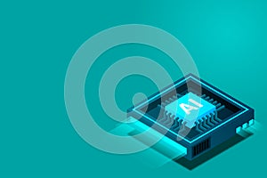 Artificial intelligence, AI web banner, isometric cloud computing concept, data mining, isometric, neural network, machine program