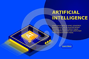 Artificial intelligence, AI web banner, isometric cloud computing concept, data mining, isometric, neural network, machine program
