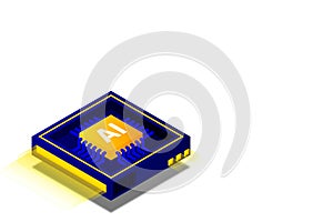 Artificial intelligence, AI web banner, isometric cloud computing concept, data mining, isometric, neural network, machine program