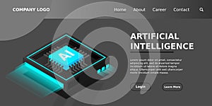 Artificial intelligence, AI web banner, isometric cloud computing concept, data mining, isometric, neural network
