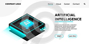 Artificial intelligence, AI web banner, isometric cloud computing concept, data mining, isometric, neural network