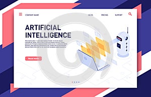 Artificial Intelligence analyzes files. AI processed database, machine learning and data processing isometric 3D vector