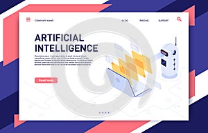 Artificial Intelligence analyzes files. AI processed database, machine learning and data processing isometric 3D vector photo