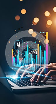 Artificial intelligence analyzing data on a computer screen with dynamic business charts and bokeh