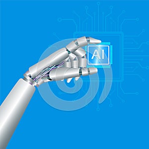 artificial intelligence, an andriod robot hand holds an artificial intelligence chip photo